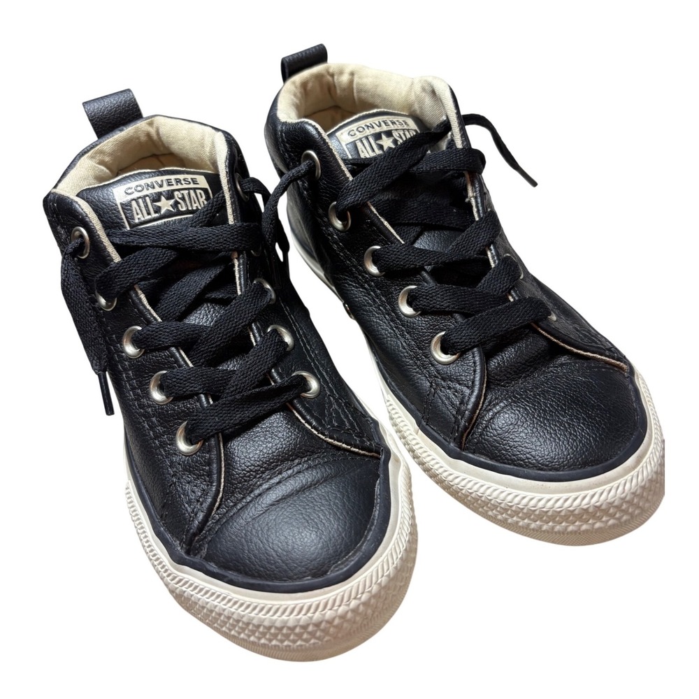 Converse All Star Leather‎ Mid Top Sneakers Black Youth 2 (Style 632516C)